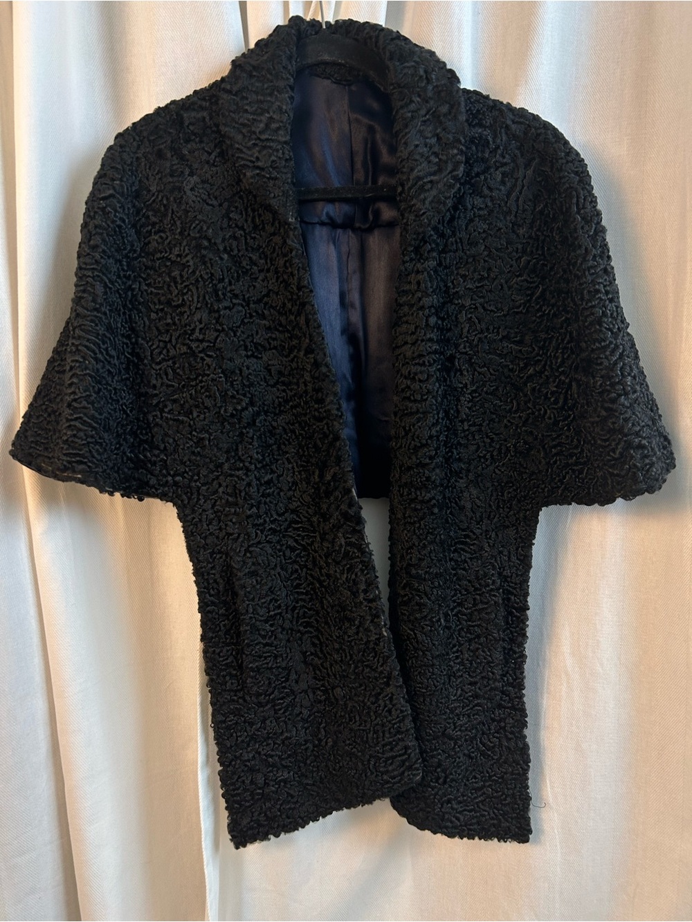 Vintage 1950s Persian Lamb Fur Shoulder Cape Black Monogram